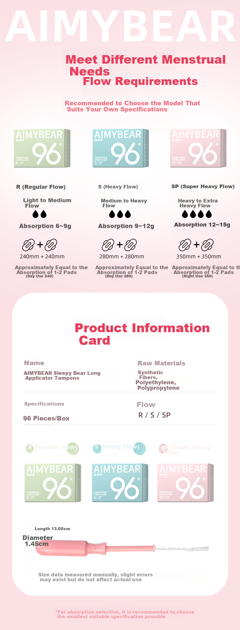 AIMYBEAR Long Applicator Tampons Super Absorbency SP 32-Pack Menstrual Tampons Sanitary Pads JD Self-operated 13