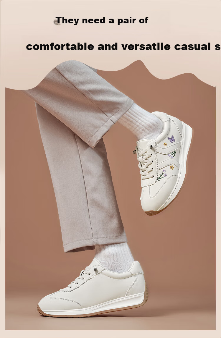 Zulijian Elderly Shoes [520 Gift for Mom], Casual Women's Shoes, Mom Shoes, Embroidered White Sneakers, 86030K Beige, Size 40 2