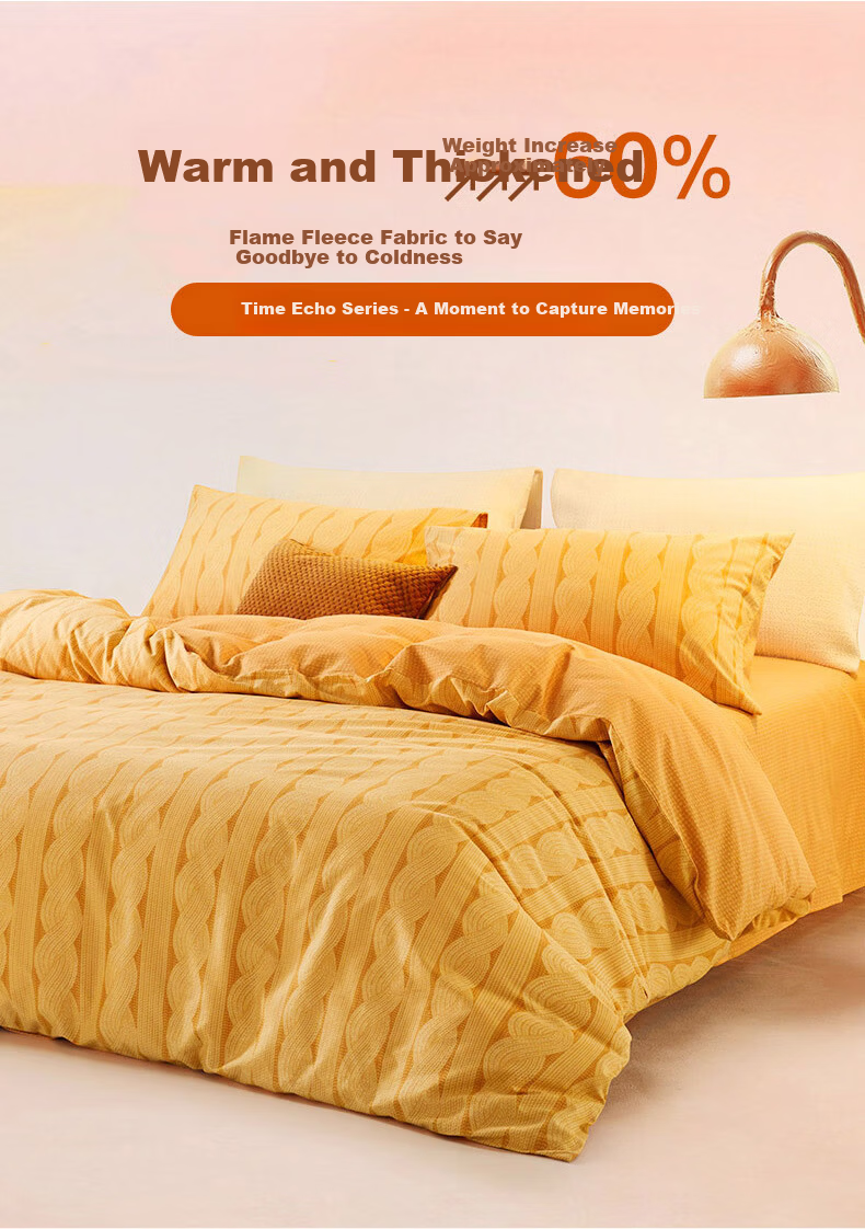 LOVO Luolai Pure Cotton Brushed Four-Piece Bedding Set, Autumn And Winter Thickened Warm Pure Cotton Bed Sheet And Duvet Cover, 200*230cm 1