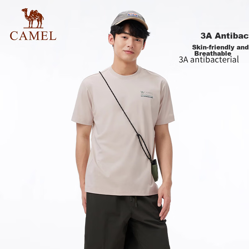 CAMEL Women's Short Sleeve T-Shirt Antibacterial Heat-Blocking Breathable Quick-Dry Sports Casual Crew Neck Top Men A15BAVV023 3XL