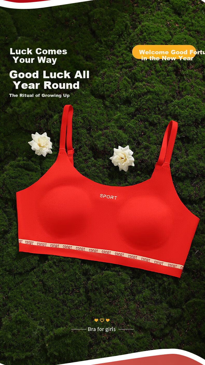 MiiOW Red Underwear Gift Set for Girls in Their Birth Year, Vest Bra and Panties for Middle and High School Students, Children's Development Period 3