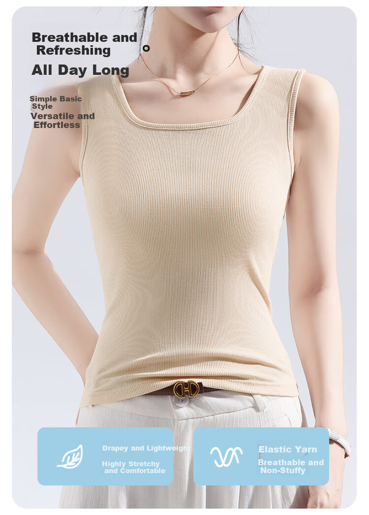 Urban Beauty Pure Cotton Basic Camisole Slim Fit Thin Vest Top for Women Innerwear Outerwear 2