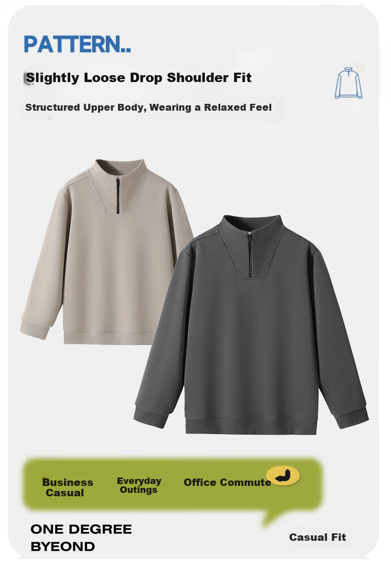 ROMON Half-Zip Sweatshirt Men Spring Business Casual Stand Collar Long Sleeve Base Shirt Middle-Aged and Young Turn-Down Collar Jacket Trendy Size L 3