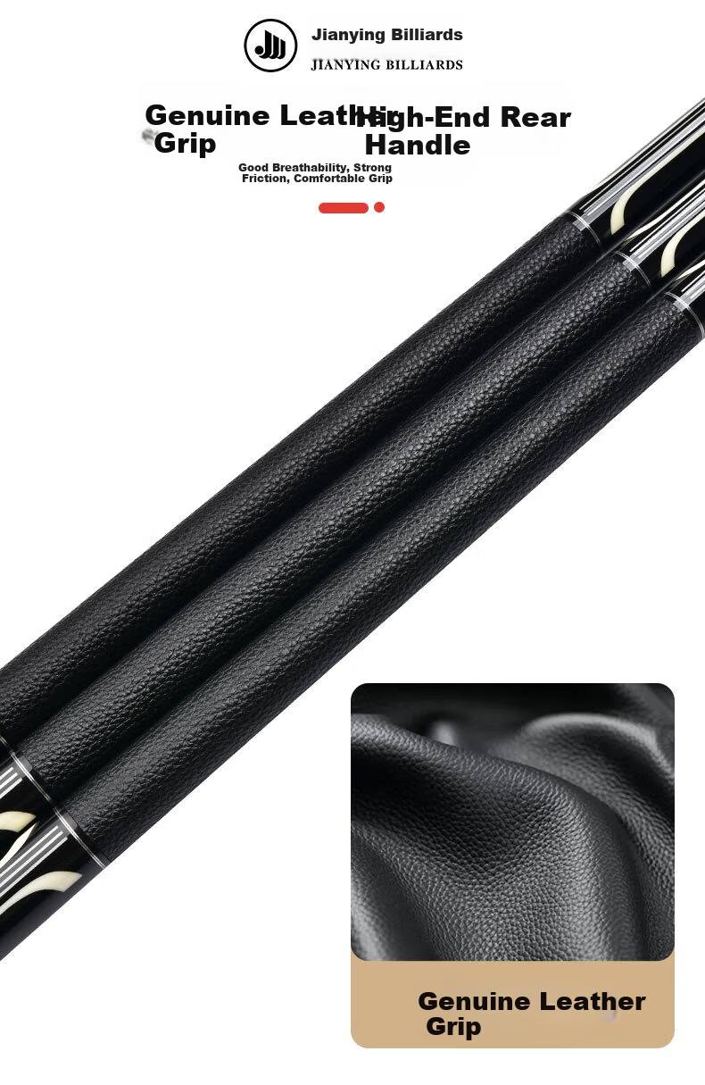Jianying Billiard Cue Large Tip Chinese Style Black 8 Eight Ball American Leather Handle Nine Ball Cue 1/2 Split Cue Pianist 12.75mm 8