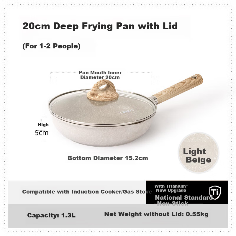 CaROTE Maifan Stone Non-Stick Titanium Frying Pan 20cm for Home Use Steak Egg Pancake Induction Cooker Compatible
