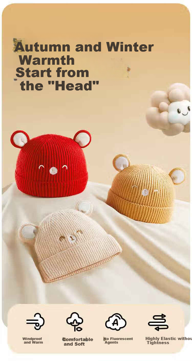 Aibedila Baby Hat Autumn Winter Infant Boys Ear Protection Knitted Hat One Year Old Girls M 1