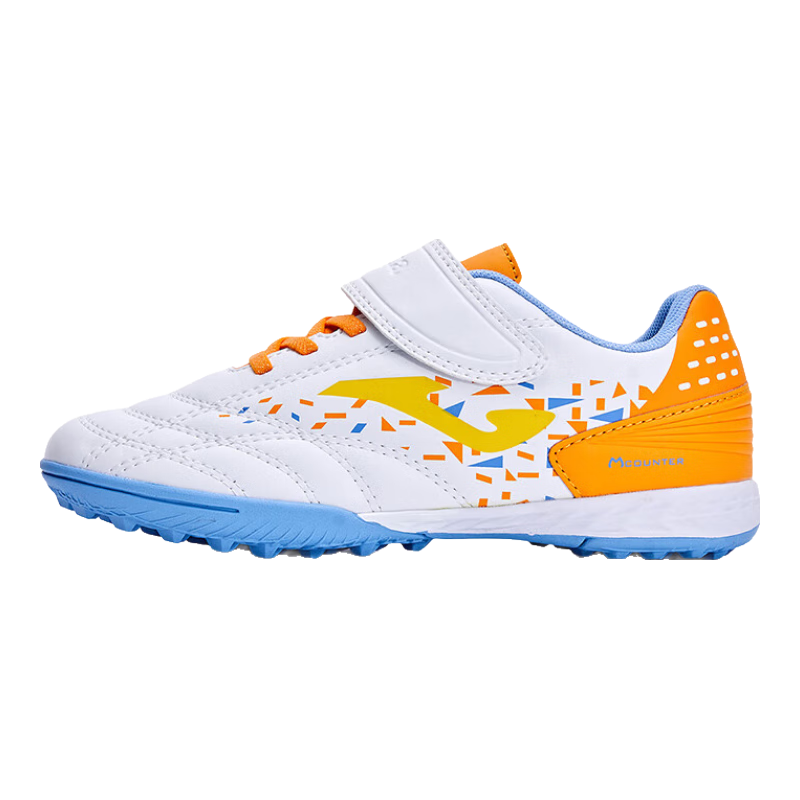 JOMA Children's Soccer Shoes, TF Turf Studs, Youth Elementary School Students' Artificial Grass Field Soccer Training Shoes, White And Orange, Size 32