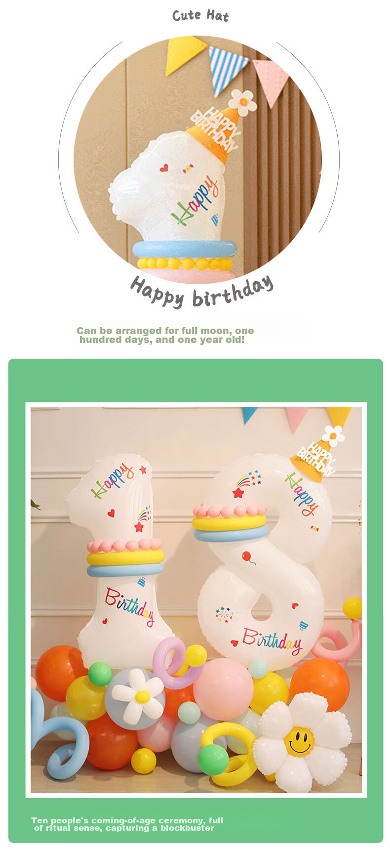 Shiluode Ins First Birthday Outdoor Party Scene Decoration Photo Props, Cream Style 40-Inch Digital Balloon 1 5