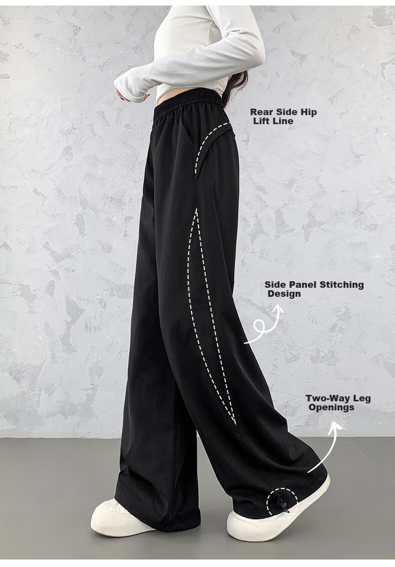 Borui Women's Casual Pants Spring Autumn American Style High Waist Hip Lift Wide Leg Quick-Dry Cargo Pants Straight Leg Sports Paratrooper Pants 13