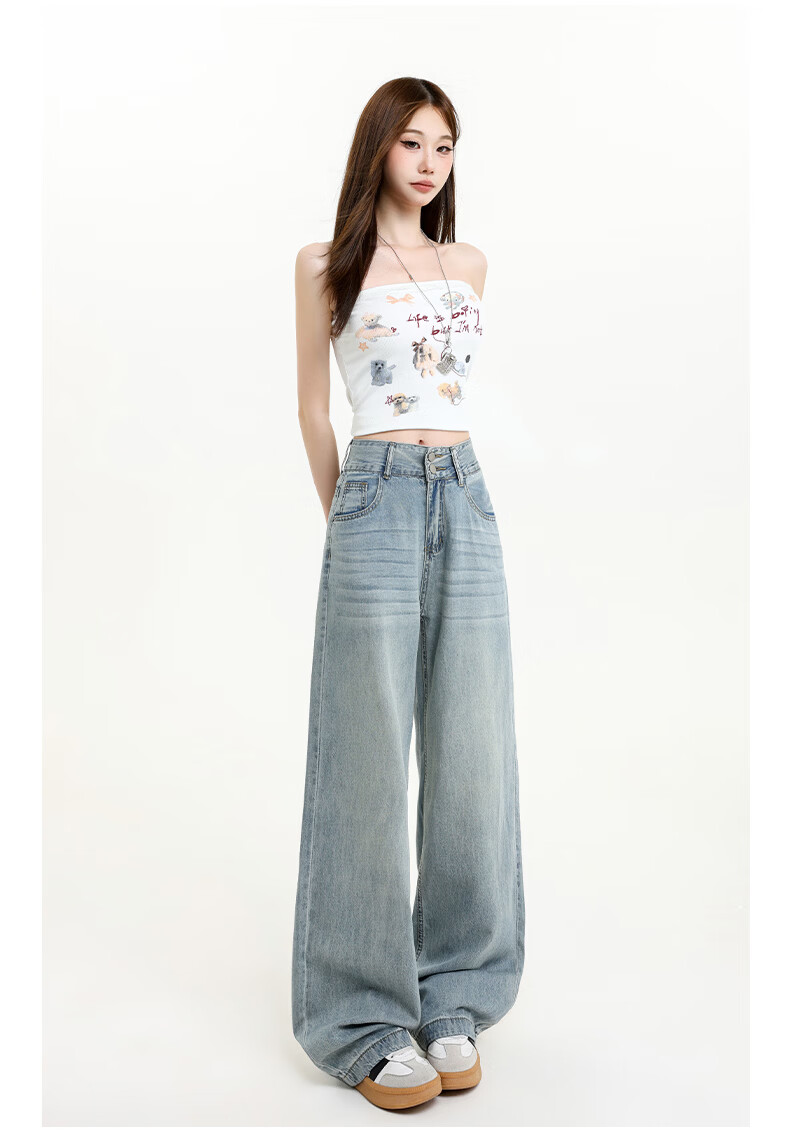 Jeanswest Women's High-Waist Jeans 2026 Spring Summer Lightweight Silky Slim Fit Wide-Leg Denim Pants Blue XL 19