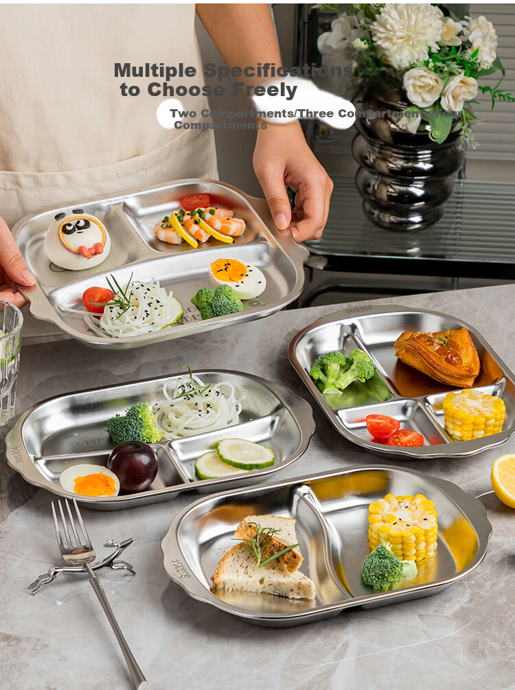 Banwu Life 304 Stainless Steel Meal Divider Plate Weight Loss 211 Compartment Plate Adult Portion Control Plate Food Divider Tray 15