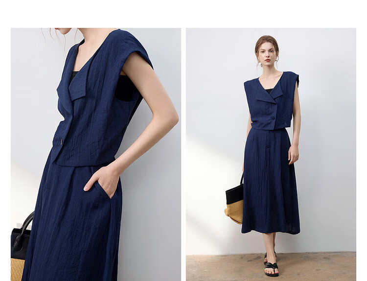 Demana Elegant Workplace Summer Fake Two-Piece Irregular Half-Placket Sleeveless Waist-Slimming Mid-Length Dress for Women 5