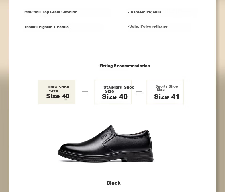 LAORENTOU Men's Leather Business Casual Slip-On Shoes Soft Sole Dad Shoes LA252 Black Size 41 Spring Autumn 2