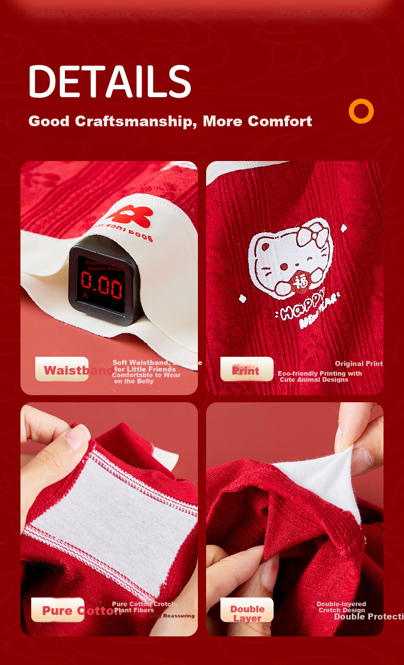 MiiOW Children's Red Cotton Underwear Girls' 6th Birthday Year A-Class Boxer Briefs Horse Year 12-Year-Old Girls' Mid-Size Four-Point Pants 5