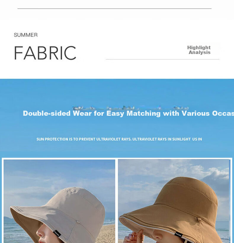 TUCANO Women's Summer Sun Protection Hat Wide Brim Outdoor UV Protection Foldable Reversible Fisherman Hat 3