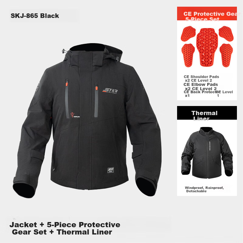 STAR FIELD KNIGHT Motorcycle Riding Jacket for Men, All-Season Universal Warm Fleece-Lined Anti-Freeze Windproof Waterproof Motorbike Riding Cold Protection Coat, Size M