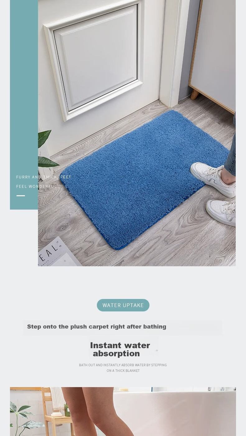 Chuangmaishi Bathroom Mat Absorbent Non-Slip Bath Mat Toilet Door Mat Quick-Dry Entrance Floor Mat 50x80cm 12