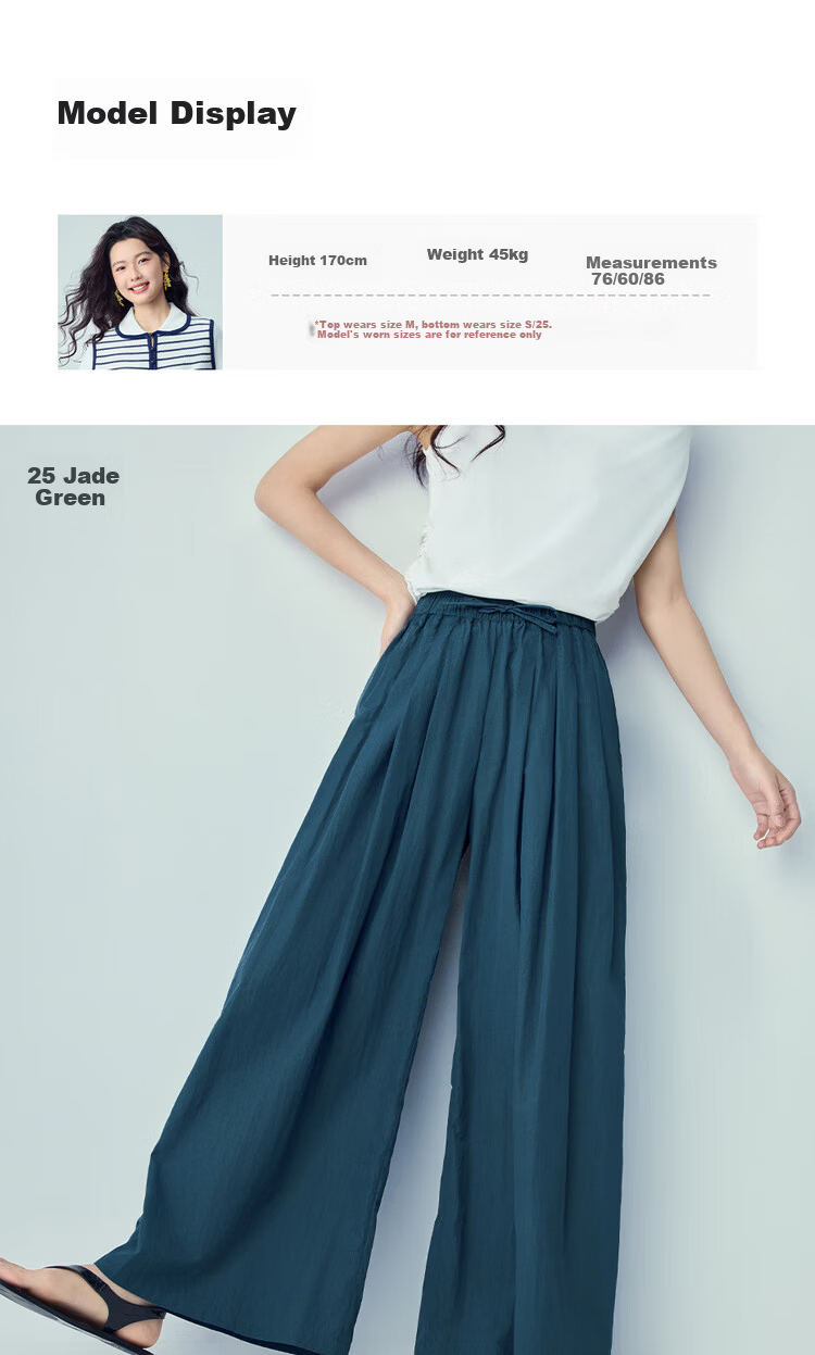 Giordano Women's Pants 2026 Summer New Pleated Casual Drawstring Elastic Waist Wide-Leg Pants 13416316 9