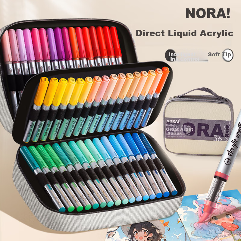 Noya Direct Liquid Acrylic Markers for Kids 48 Colors Soft Tip Overlapping Non-Toxic Washable Graffiti Watercolor Opaque Drawing Pens Birthday Gift Art Education