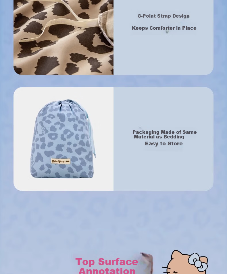 Tbh Sanrio Hello Kitty 3-Piece Bedding Set Cotton Four-Season Twill Printed Bed Linen 1.2m Denim Leopard Print 12
