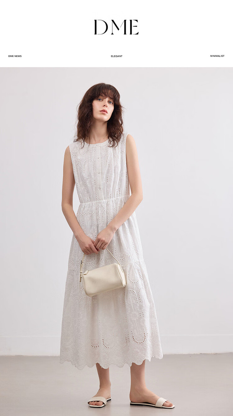 Demana [Cloud Breath Pure Cotton] Summer Artistic Fresh Heavy Embroidery Sleeveless Waist-Cinched A-Line Mid-Length Dress for Women 1