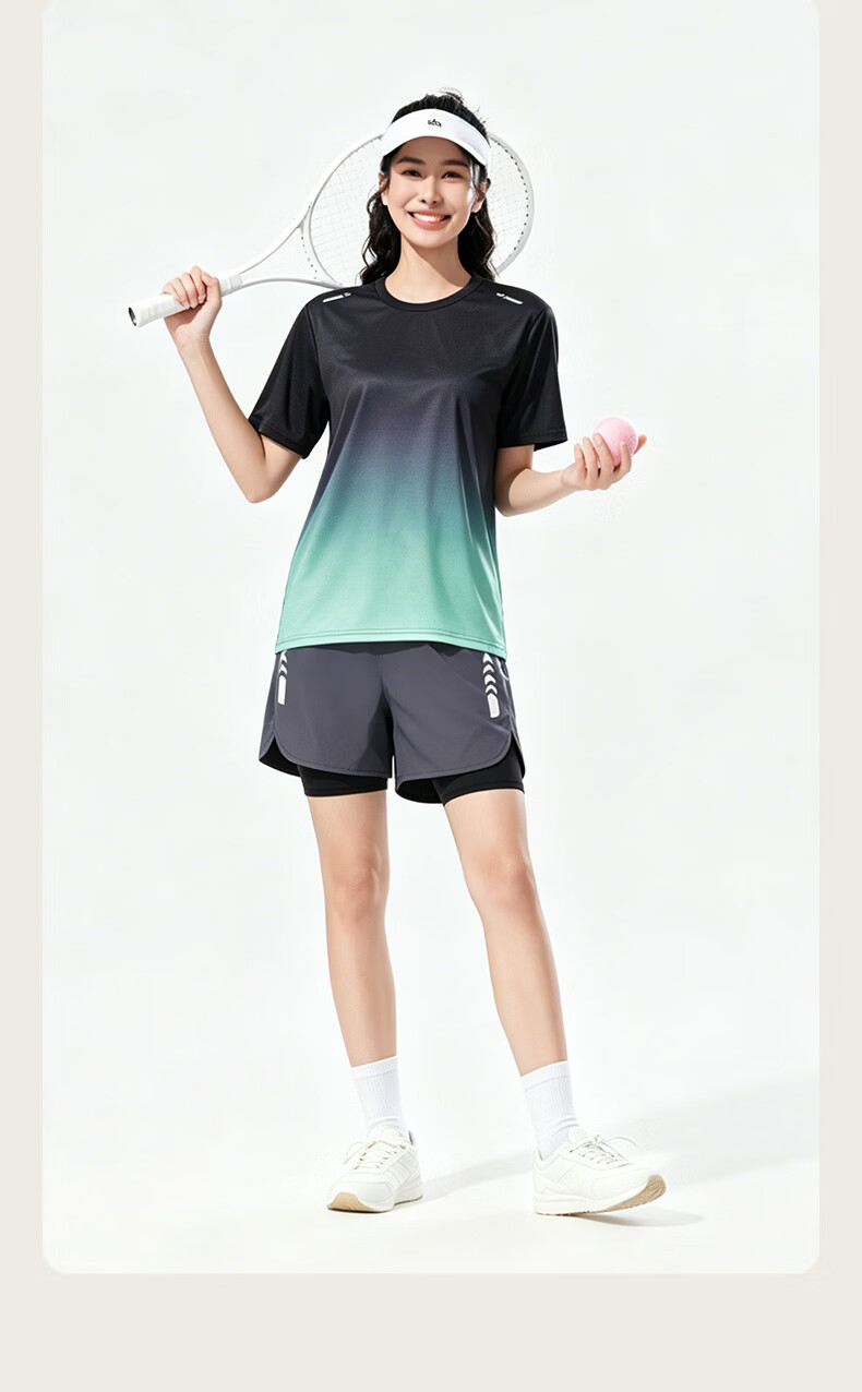 VICTORIATOURIST Women's Summer Running Sports Set Quick-Dry Ice Silk Short Sleeve T-Shirt and Shorts Fitness Badminton Training Apparel 19