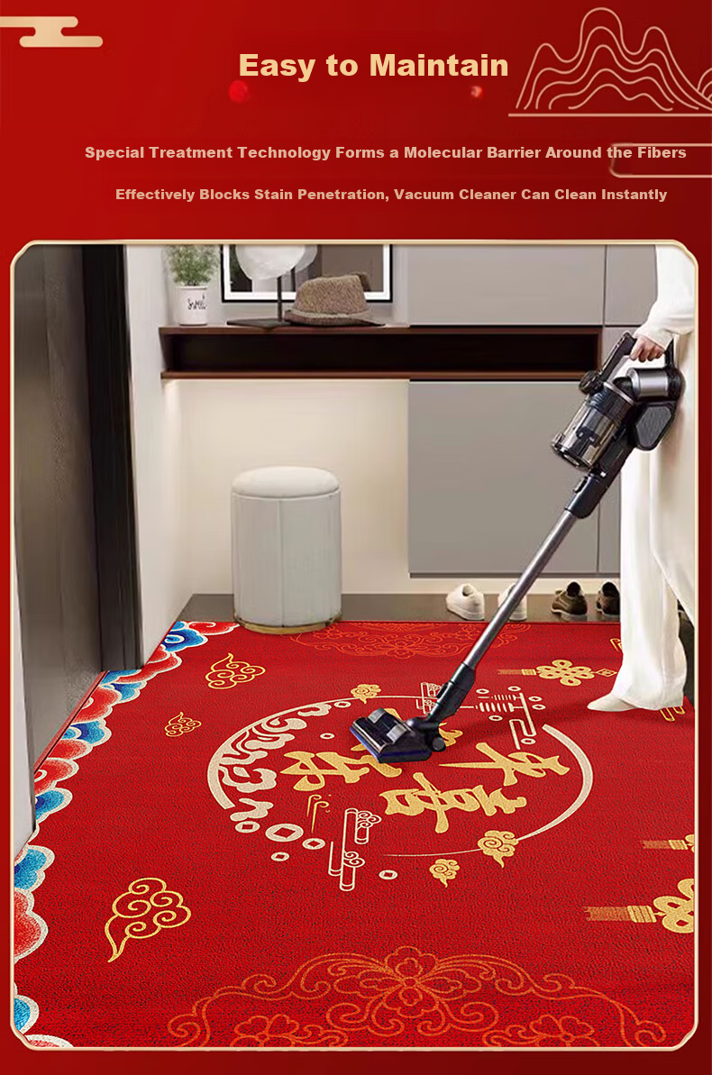 Qiqi Home Entrance Door Mat Non-Slip Festive Red Hallway Carpet 60x90cm 7