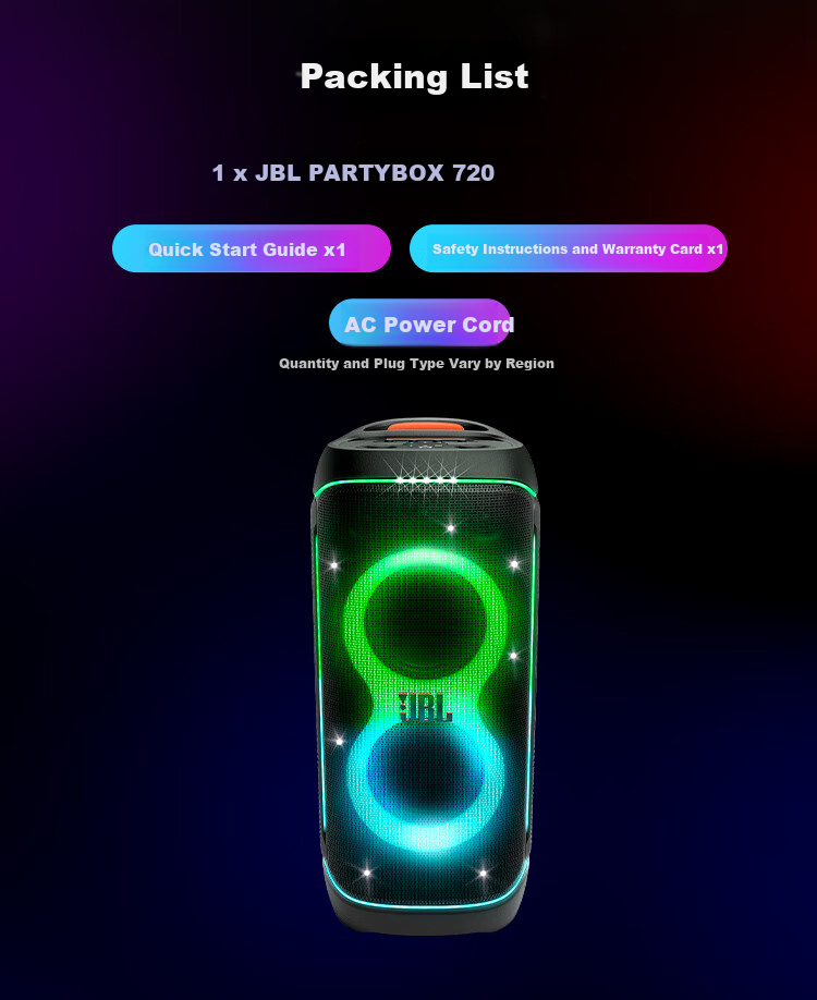 JBL PARTYBOX 720 Party Speaker Outdoor Bluetooth Portable KTV Smart Speaker High Power Music Rhythm Light Show Long Battery Life Speaker 14
