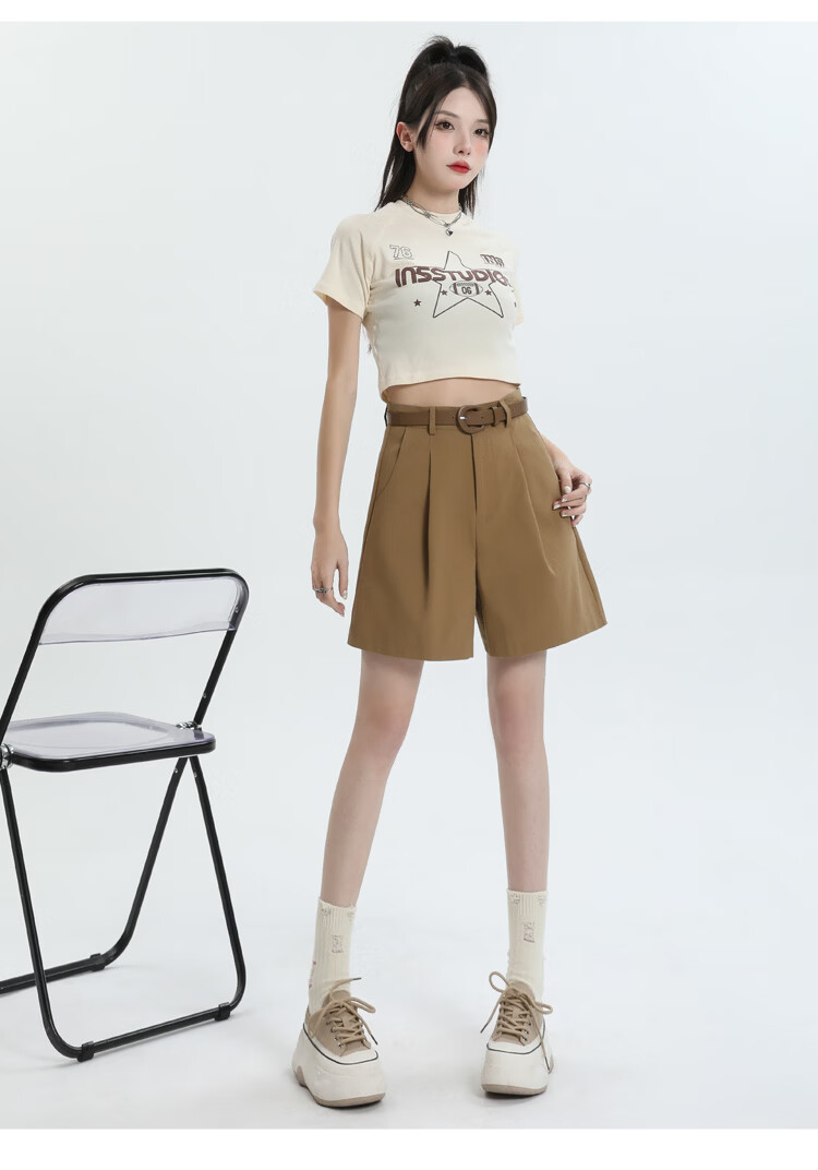 Jeanswest Women's 2026 Summer Cotton High-Waist Fashion Straight-Leg White Mid-Length Shorts XL 20