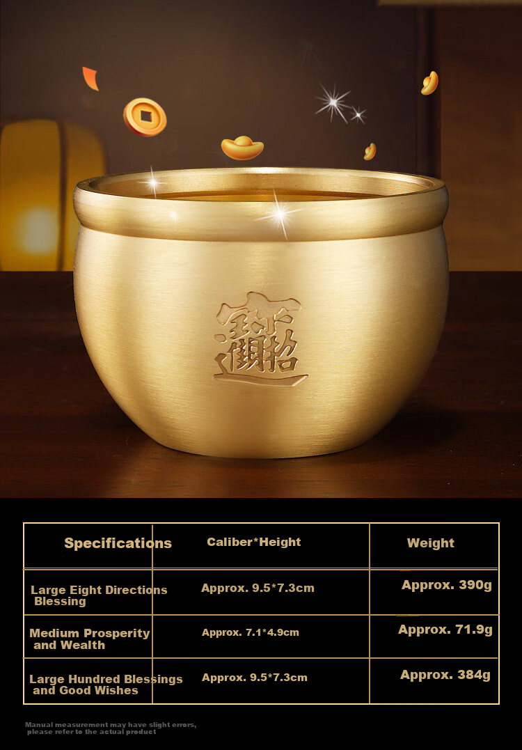 Binyue Brass Money Pot, Copper Treasure Basin, Refrigerator Decoration, Office Fortune-Turning Money Box, Savings Jar for Store Opening 1