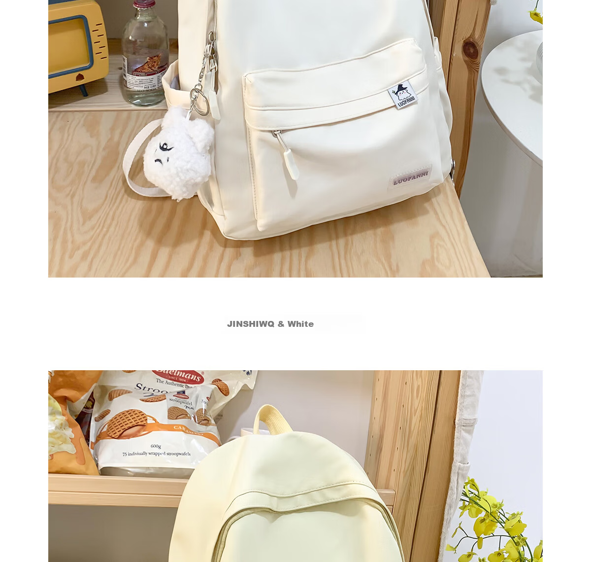 JINSHIWQ Simple Versatile Solid Color Casual Backpack for Junior High and High School Girls, Lightweight Japanese Style College Student Shoulder Bag 21