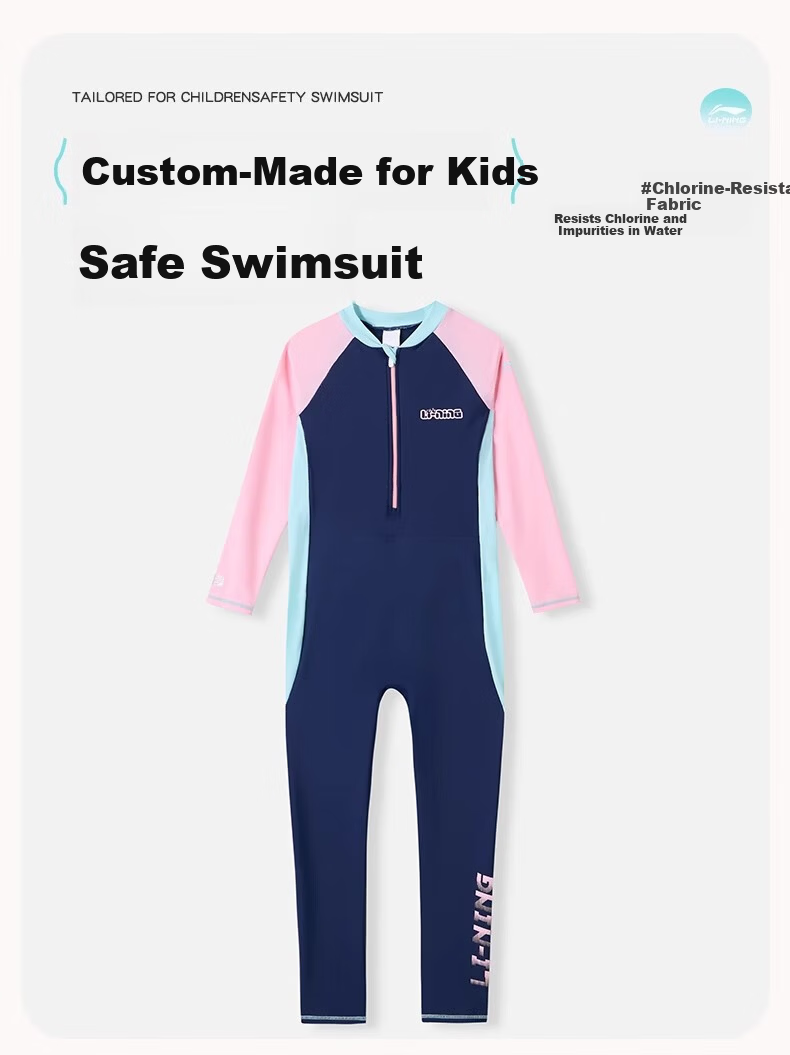 LI-NING Kids Girls One-Piece Long Sleeve Long Pants Swimsuit with Chest Pad Sun Protection Swimwear for Middle School and Older Children 6