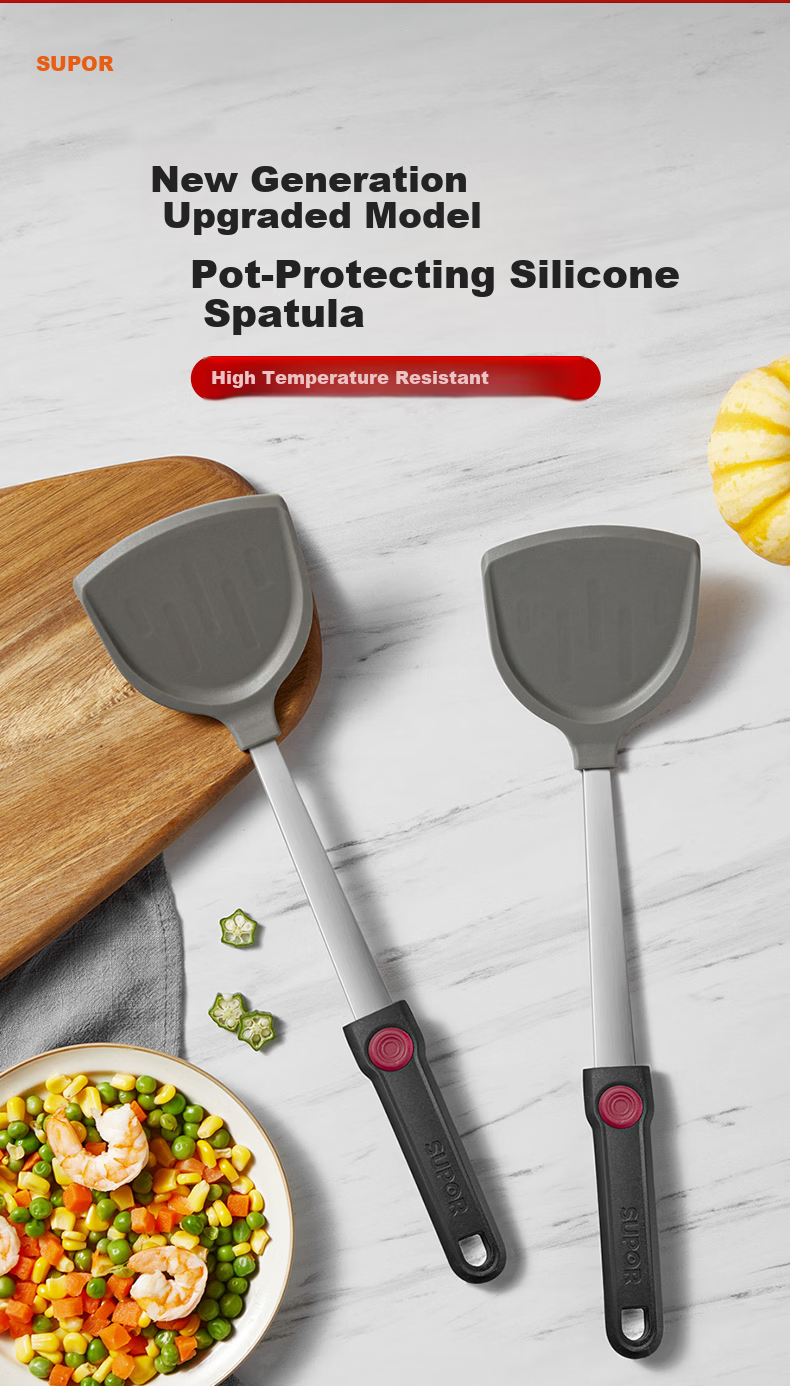 SUPOR Silicone Spatula, Food-Grade Heat-Resistant Non-Stick Cooking Utensil for Wok And Frying Pa 4