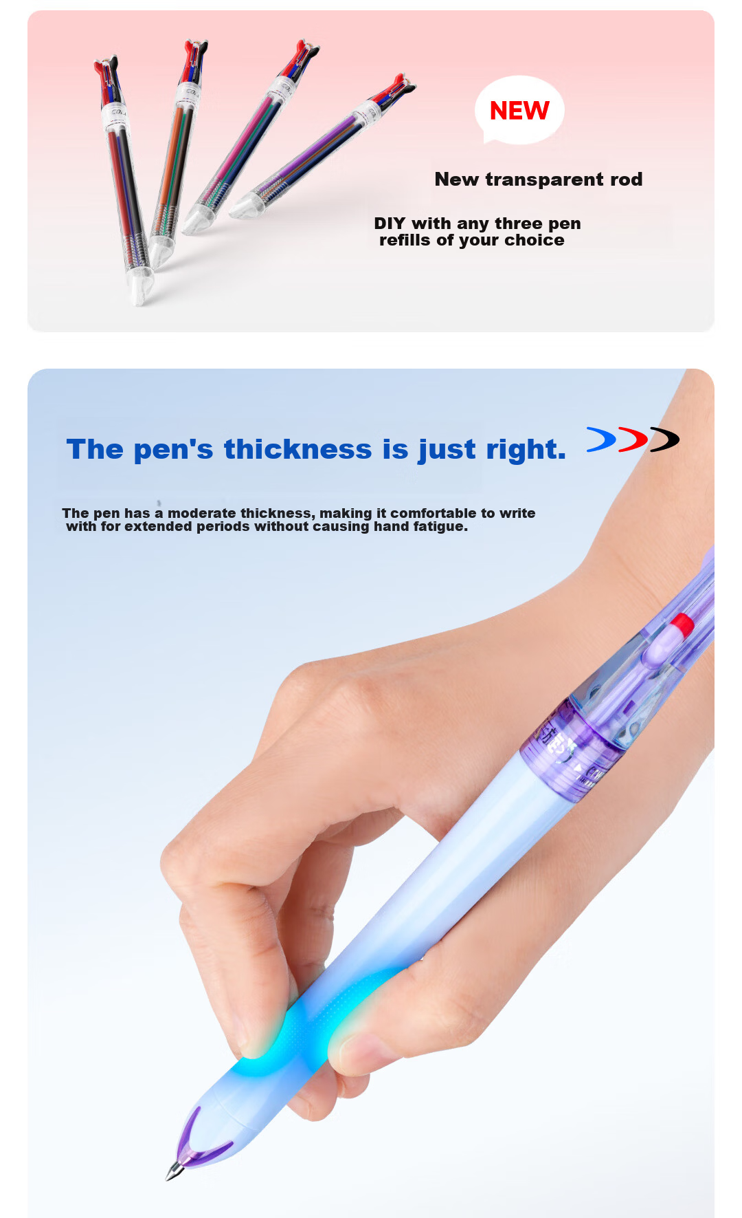 Dianshi Pen Cruise Time Capsule Tri-Color 0.5mm Retractable Dual-Ball Quick-Dry Gel Pen Black Blue Red Multifunctional Student Office Supplies 6254 [1 Pen 3 Refills] White Blue Barrel 8
