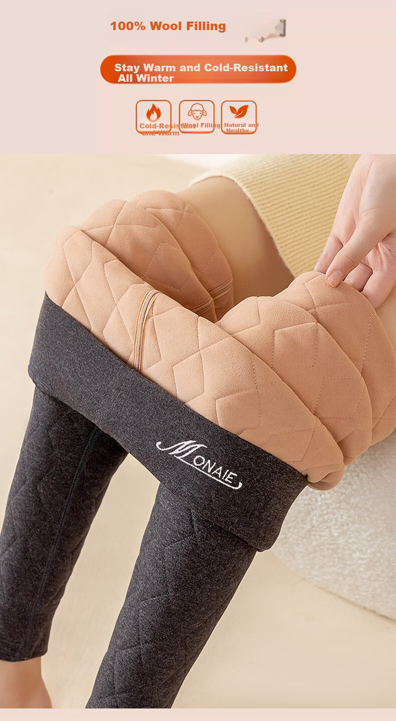 Langsha 100% Wool Thermal Pants Women Autumn Winter Fleece Lined Thickened Cotton Pants High Waist Plus Size Slim Fit Leggings 1