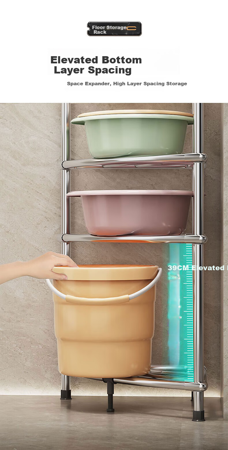 Jingxun Stainless Steel Four-Tier Bathroom Basin Rack Bathroom Storage Shelf Corner Floor Storage Rack 5