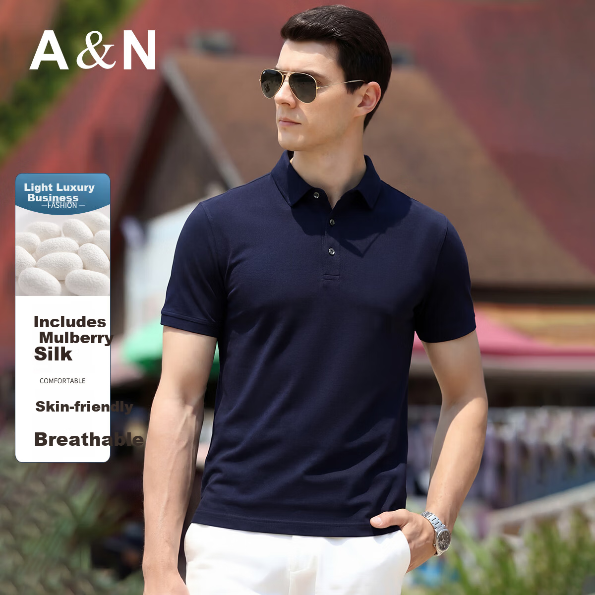 Antonio [Mulberry Silk & Long Staple Cotton] Luxury Father's Day Polo Shirt Men's Business Casual Short Sleeve T-Shirt