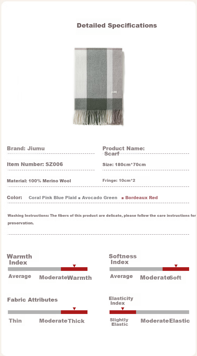 JIUMU Pure Wool Scarf for Women Autumn Winter Warm Shawl Large Wrap Gift Box New Year Birthday Present for Girls 7