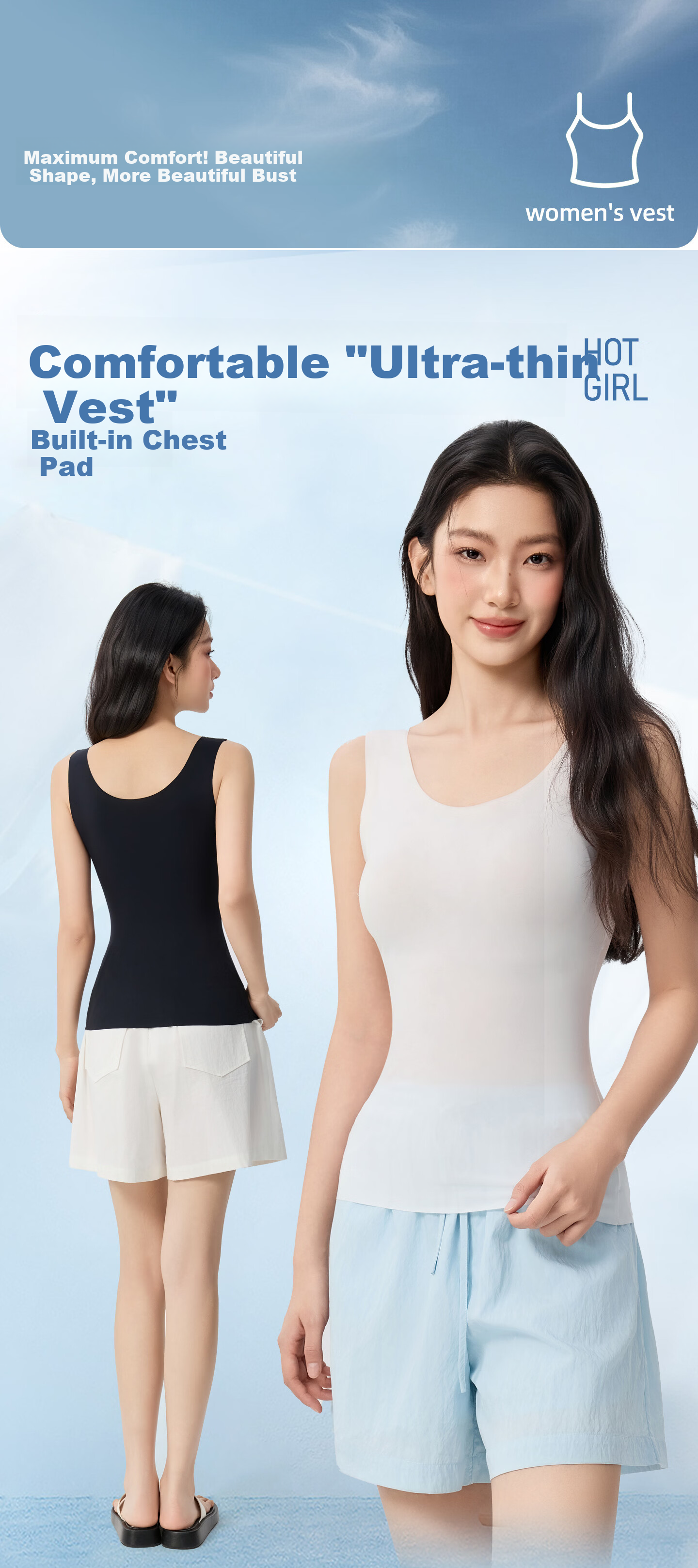 Miiow Women's Padded Camisole Vest Summer Thin Integrated Base Layer Cooling Slim Fit Outerwear Concealing Side Breast 1