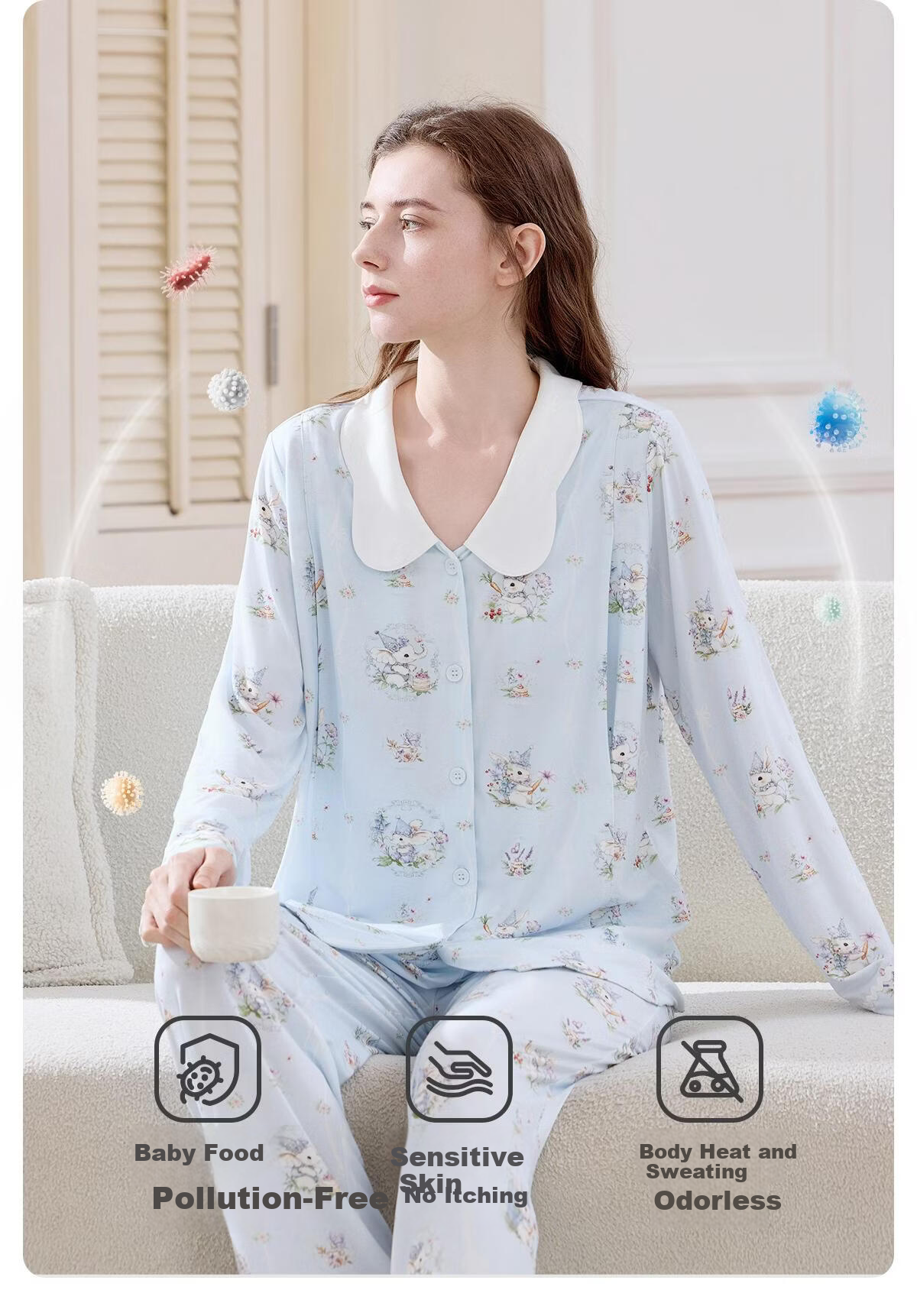 JOYNCLEON Plant Natural Cool Summer Thin Maternity Postpartum Nursing Pajamas L jyz204865 19