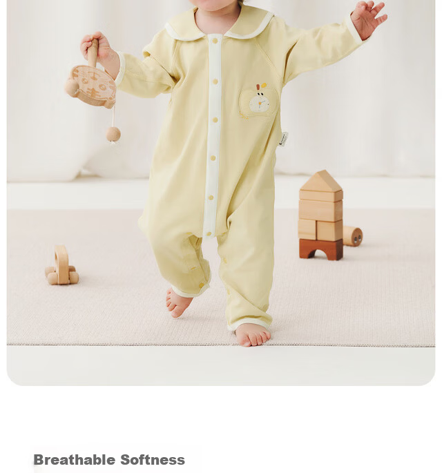 TONGTAI Baby Romper Spring and Autumn Pure Cotton Newborn Outing Lapel Jumpsuit Yellow 59cm 9