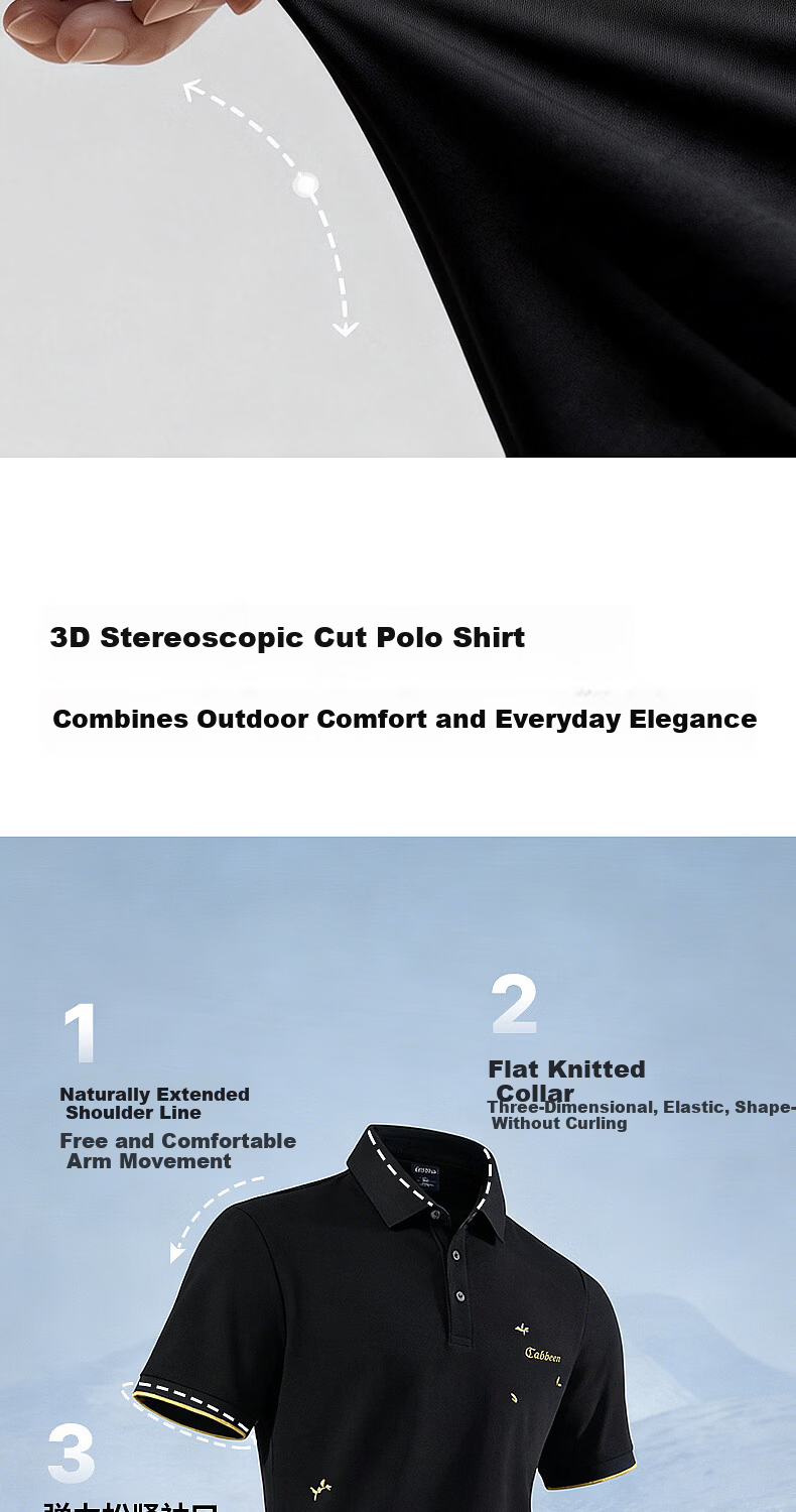 CABBEEN 200G Sorona Cool Touch Pique Polo Shirt Men Gold Plant Embroidery 2026 Spring Breathable Short Sleeve T-Shirt 2