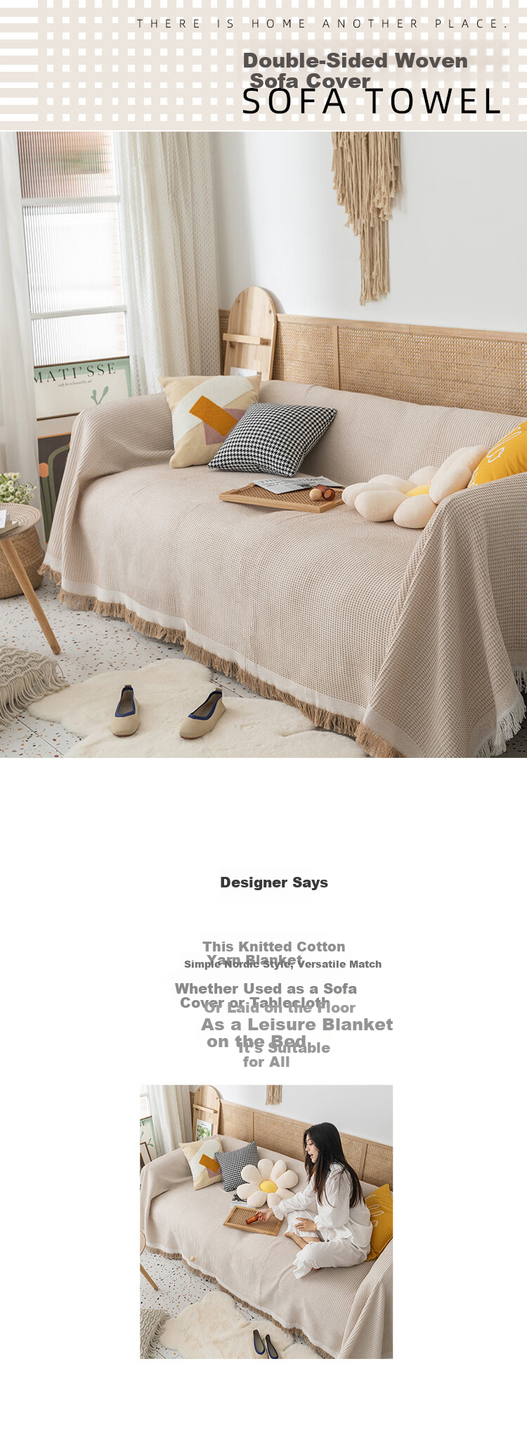 AVIVI Sofa Cover Slipcover Sofa Pad Four Seasons Non-Slip Full Cover Blanket 180x230cm Khaki Waffle Pattern 1