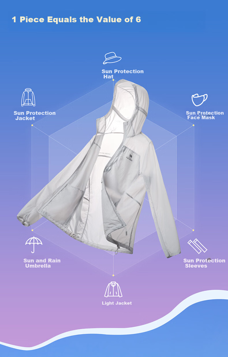 CAMEL Snow Shell Sunscreen Jacket Unisex Ice Cooling Water-Repellent Sports Coat C15BAYL6016D Light Blue L 7
