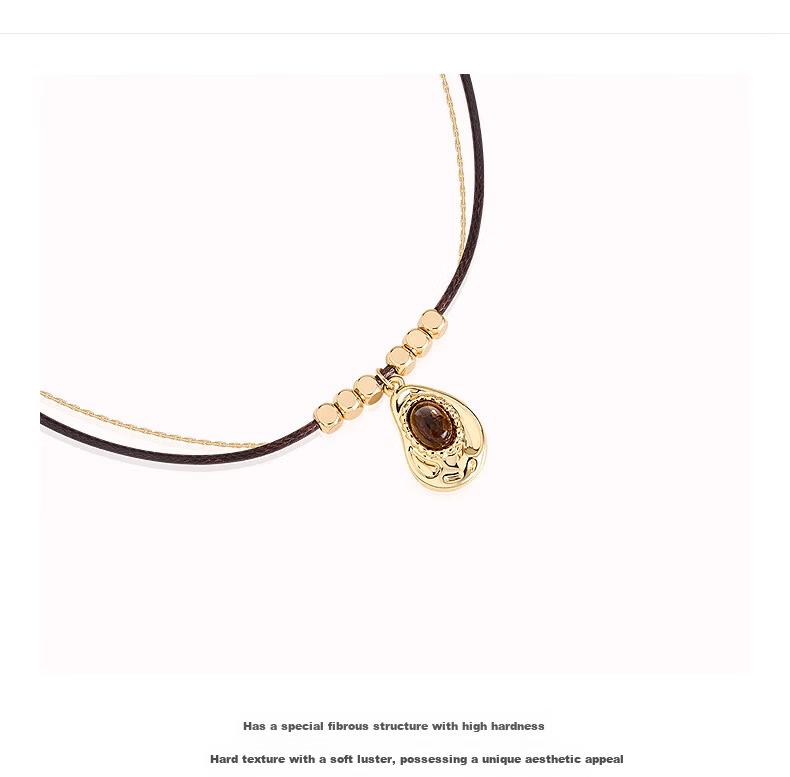 AJIDOU Necklace Maillard Style Fashion Shiny Double Chain Tiger Eye Stone Long Pendant Sweater Chain Gift for Girlfriend Goddess Day 1