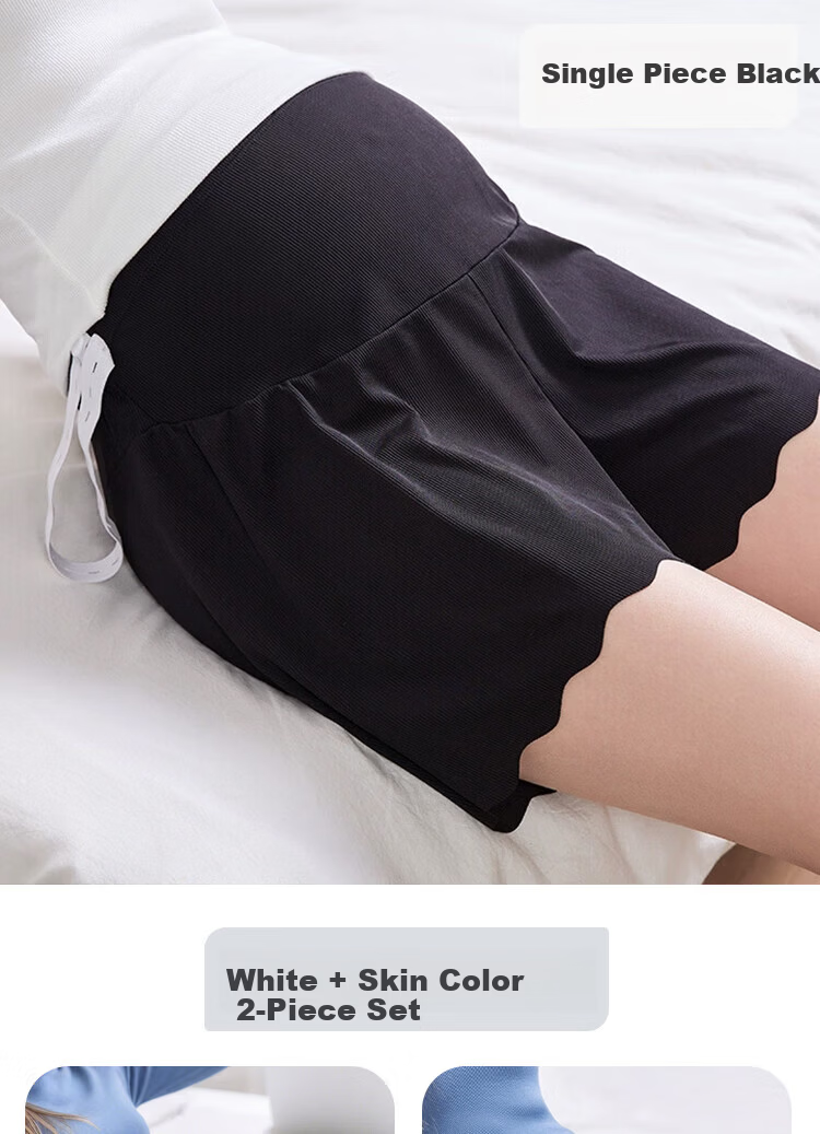 Aibao Pregnancy Maternity Safety Leggings Summer Thin Anti-Exposure Ice Silk Shorts High Waist Adjustable Skin+White L Size M440 14