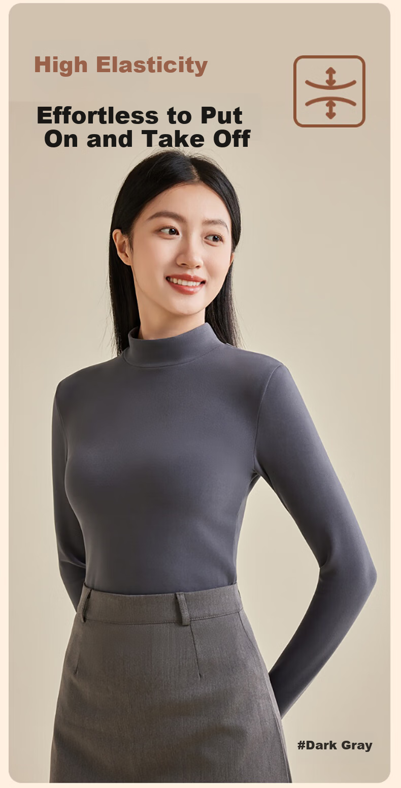 MiiOW Black Half Turtleneck Fleece-Lined Thickened Autumn Winter Warm Long Sleeve Women's Base Layer Top 7
