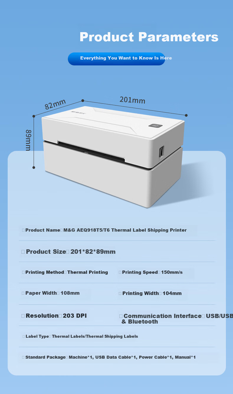 M&G AEQ918T6 Express Printer High-Speed Warehouse Logistics Shipping Label Thermal Barcode Label Printer for E-commerce Commercial Office Mobile Compatible 11
