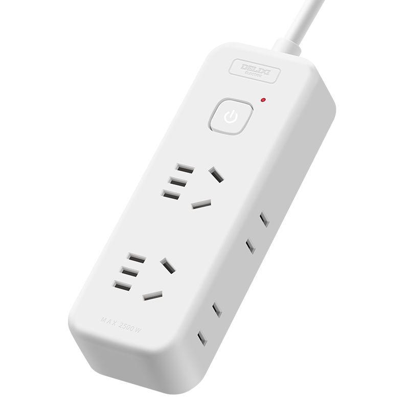 DELIXI New National Standard 3C Certified Side Power Strip Socket Extension Board with 4 Outlets, Master Switch, 2.5m Cord for Home Office Dorm Desktop Use