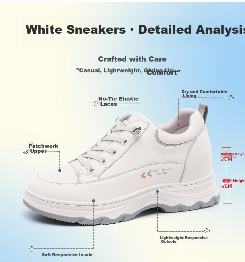 Red Dragonfly Women's White Sneakers Thick Sole Height Increasing Fleece Lined Warm Casual Shoes Women's Ins Style Canvas Shoes C0TTN05121M Beige Gray Size 37 4